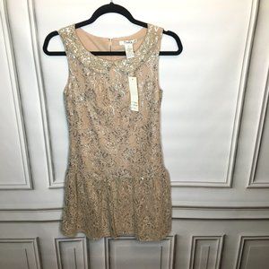 Pinky Nude Metallic Sleeveless Collared Dress Size XS NWT